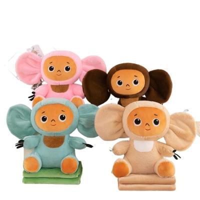 China AIFEI TOY Popular Cheburashka Monkey Summer Car Office Lunch Break Stuffed Funny Plush Toy Big Ears Doll With Blanket Three-in-One Air Conditioning Comforter for sale