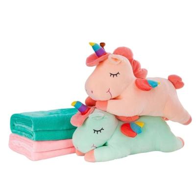 China Cute Home Decoration AIFEI TOY Featured Products Stuffed Unicorn Horse Plush Toy Pillow Own Kids Baby Warm Blankets for sale