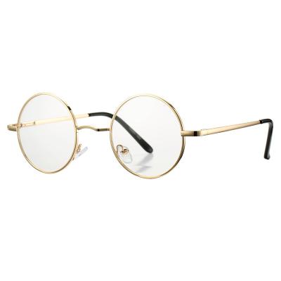 China For Non Prescription Gold Frame Glasses Retro Metal Frame Reading Glasses Round Clear Glass Sight Glasses for sale