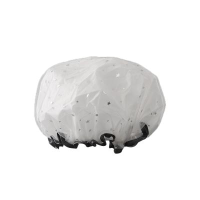 China Sustainable New Arrival Best Selling Eco-Friendly Satin + EVA Double Layer Bath Cap New Arrival Waterproof Shower Cap For Anti Shower for sale