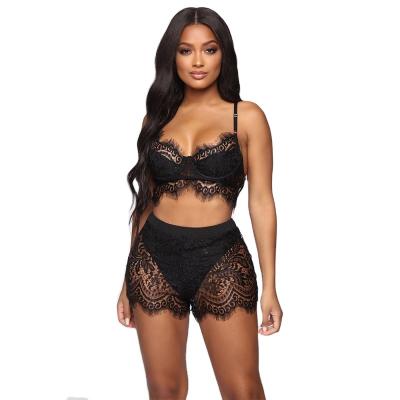 China 2021 Women's Beautiful Lace Transparent Women's Sexy Lingerie Underwear Set Sexy Pajamas Two-Piece Sets for sale