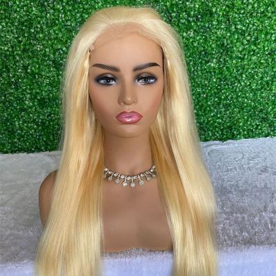 China HD Straight Lace Front Human Hair Blonde Wig Pre Plucked 613 Front Lace Wig Swiss Lace Front Silky Straight Wave Hair Wig for sale