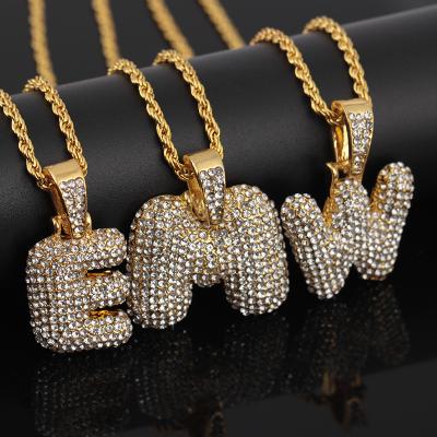 China Hiphop HipHop Cubic Zircon Customize Alphabet Letter Necklace Men Chain Necklace Iced Out Letter Necklace for sale