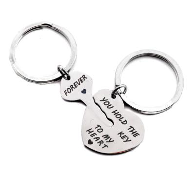 China Stainless Steel Wholesale Dogtag Stainless Steel Key Chain You Hold The Key To My Heart Couples Key Chain for sale