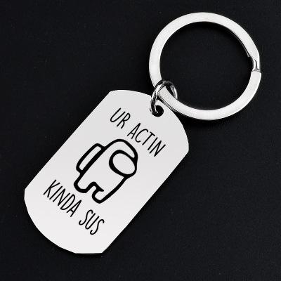 China NEW Anniversary Games Among Us Key Chain Engraved Stainless Steel Key Chain Trust No Amongus Keychain Pendant For Men Women Bag for sale