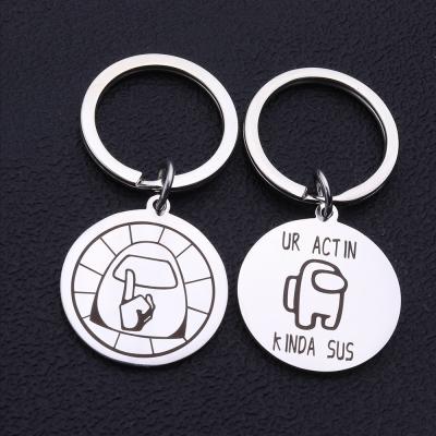 China Hot Sale Anniversary Engraved Logo Stainless Steel Keychain Trust no games among us key chain ring for sale