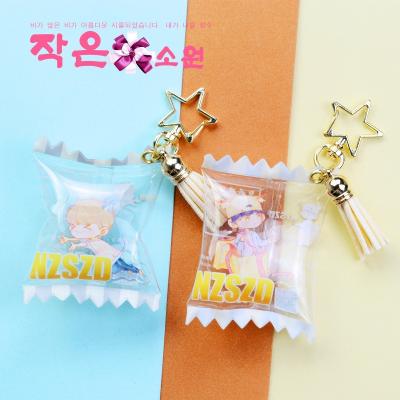 China Hot Selling Candy Key Chain Acrylic Anime Advertising Printing Candy Plastic Clear Pendant Inflatable Charms As Gifts for sale