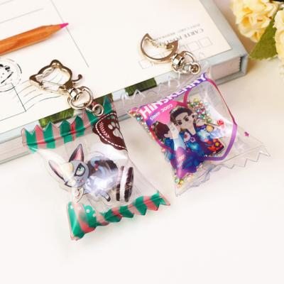 China Advertising Wholesale Puffy Acrylic Candy Bag Charms Cartoon Anime Customized Candy Key Chain As Promotional Gifts for sale