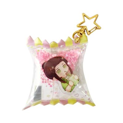 China Advertising Candy 2021 Keychains Anime Character Inflatable Candy Bag Acrylic Pendant Shaker Charm for sale