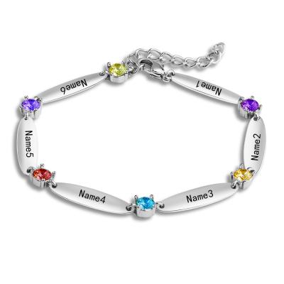 China Logo Name Birthstone Charm Custom Engraving Bracelet TRENDY Crystal Chain Bracelet Bangle Jewelry Multicolor Adjustable For Women Men for sale