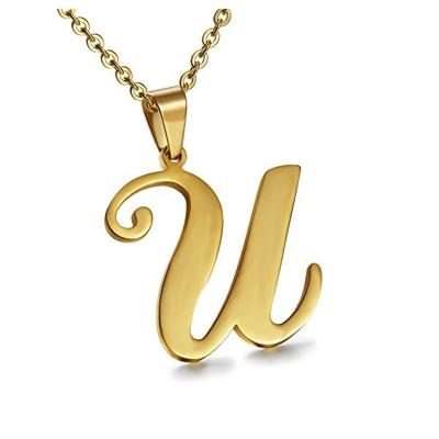 China Custom Stainless Steel Factory Price Gold Plated 26 Alphabet Letters Stainless Steel Charm Pendant For Necklace for sale