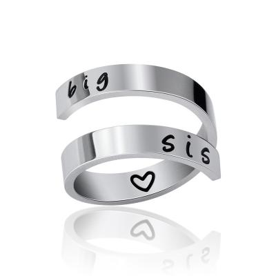 China Wholesale Mi/Lil SIS TRENDY Big/Personalized Engraved Stainless Steel Friendship Gifts Ring Adjustable Open Finger Rings for sale