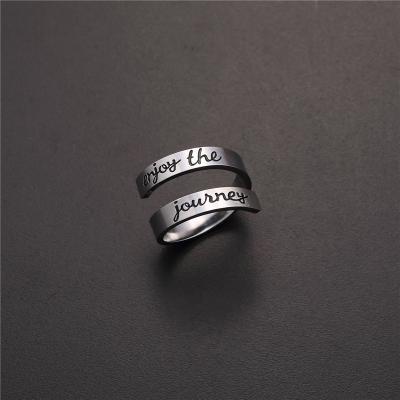 China Custom Cuff TRENDY Stainless Steel Open Ring Enjoy The Travel Inspired Twist Ring Jewelry Gifts For Women Men for sale