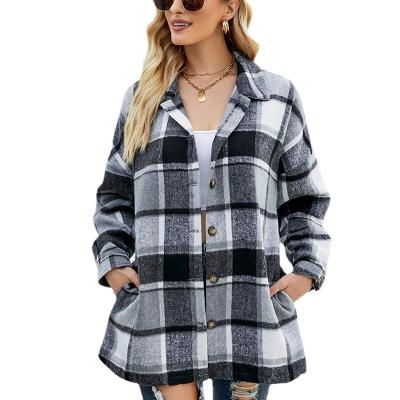 China QUICK DRY Women's Street Lapel Plaid Shirt Mid Length Coat Loose Long Sleeve Shirt Women's Jacket Style for sale