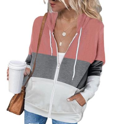 China 2022 Women Spring Three Zipper Jacket Fashion Lady Windproof Solid Color Patchwork Hooded Anti-Shrink Crew Neck Long Sleeve Warm Coat for sale