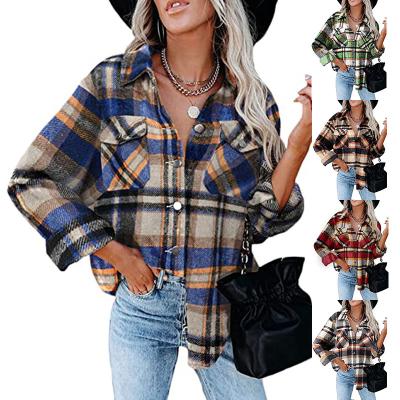 China High Quality Single Breasted Single Shoulder Fashion Blouse Collar Stand Long Sleeve Shirt Plaid Sale Woolen Shirts Warm Woolen Drop Down Anti-Shrink for sale