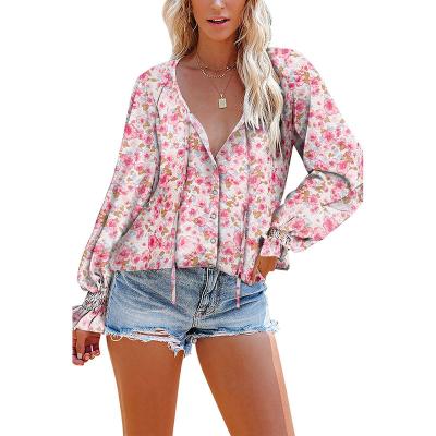 China Anti-wrinkle long sheathed street blouse autumn new fashion loose floral print sweaters blouse for sale