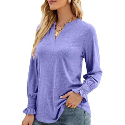 China New Arrival Ladies Anti-Wrinkle Sleeve Long T-shirts Women's Casual Loose V-Neck T-shirt Fashion Top Female Clothes for sale