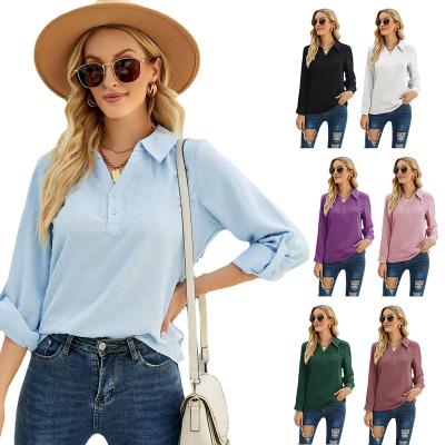 China Custom Women's V Neck Polo Shirts Slim Short Sleeve Anti-Wrinkle Collared Tops Loose Casual Pocket Tunic Blouses for sale