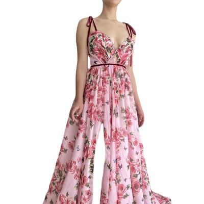 China 2023 Spring / Summer Vacation One Shoulder Ruffle Print Breathable Dress for sale