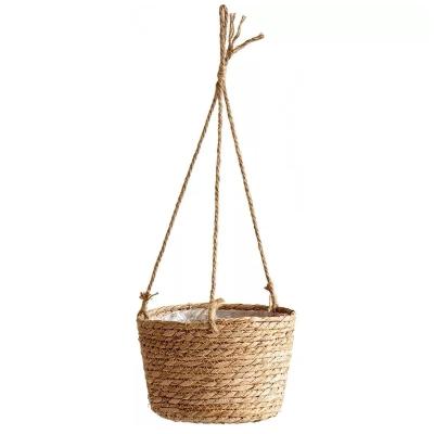 China Durable Professional Factory Natural Fiber Straw Material Handcrafted Hanging Planter Basket for sale