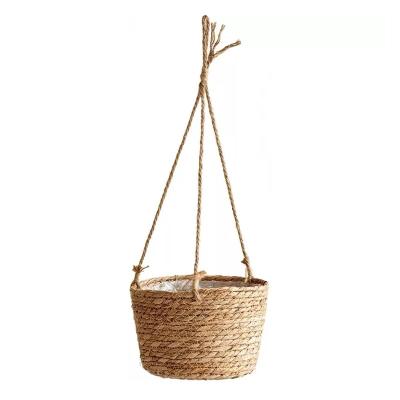 China Durable Hot Sale Handmade Round Plant Plant Plankton Wall Cotton Rope Flower Pot Woven Hanging Baskets for sale