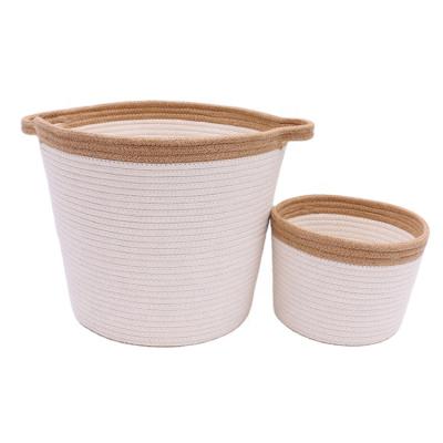 China Nordic factory price china cotton rope storage sustainable handmade round cotton rope home laundry basket for sale