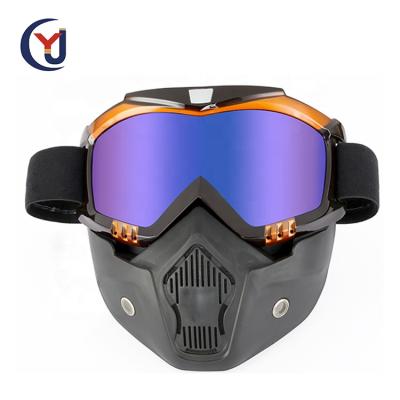 China Hot Sale Custom Style Motorcycle Goggles Detachable Mask Waterproof/Dustproof/Windproof/Anti-UV Sale For Motocross Skiing With Nose Guard for sale