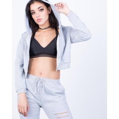 China Women Apparel Manufacturer Custom Women Crop Anti-pilling Hoodie and Destroyed Jogger Set for sale