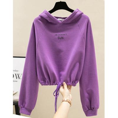 China OEM custom women's anti-pilling hemmed drawstring waist letter printing slim hoodie cropped hoodie woman for sale