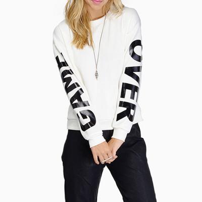 China Breathable High Quality Custom Logo Embroidered Letter Print Sleeve Cotton Fleece OEM Crewneck Pullover Sweatshirt Women Clothes for sale