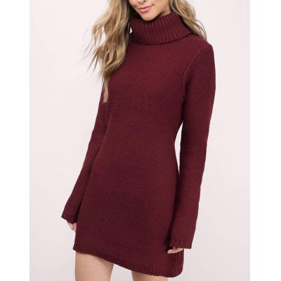 China Wholesale Custom Clothing Women Anti-wrinkle Cute Knit Turtle Neck Winter Fall Sweater Oversized Ribbed Dress for sale