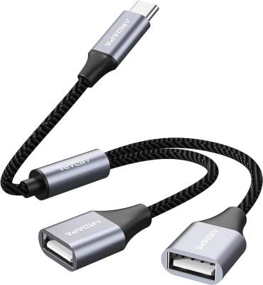 China Car USB C Male To Dual USB Female Adapter 1 In 2 Out Extension Converter for sale