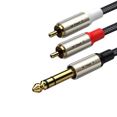 China Car Trs 1/4 Inch 6.35mm To Dual Rca Splitter Cable 6.35 Mm 6.5mm To 2rca 2rca Y Cable 24k Gold Plated Aluminum Metal Shell for sale