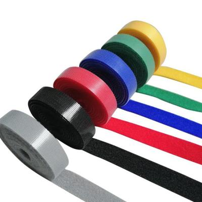 China Yarns Colorful Flexible Containment AutomaticNylon Hook And Loop Fastener Tape No Glue Hook Loop Adhesive Sew-on Magic Tape for sale