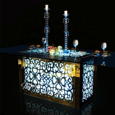 China Contemporary Modern Luxury Acrylic Basement Wedding Rectangular Glass Dining Table For Event Reception for sale