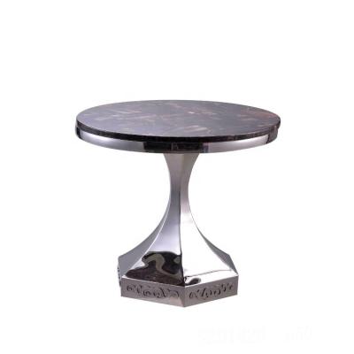 China Modern Stainless Steel Round Marble Cutstom Furniture 84 Easy Carry Silver Wedding Dining Table for sale