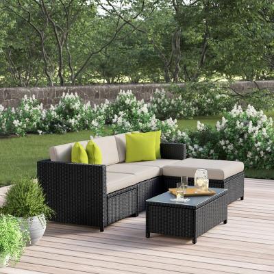 China Wicker Rattan Garden Outdoor L-Shaped Outdoor Patio 5PC Sofa Lounge Sectional Set with Cushions for sale