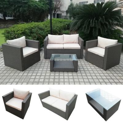 China Modern Outdoor 4 Piece Garden Patio Cushion Conversation Metal Rattan Furniture Set for sale