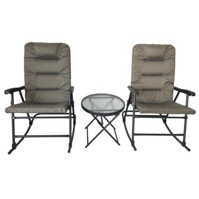 China Furninture 3PC Outdoor Steel Folding Cushion Rocking Chair Table Bistros Furniture Chat Set for sale