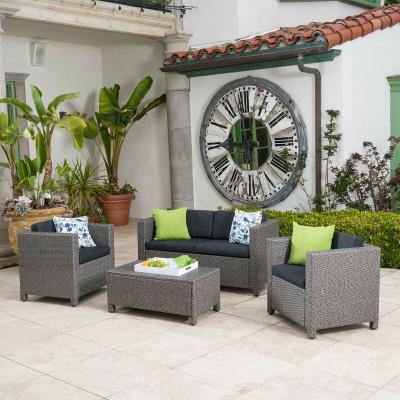 China KD Outdoor Garden Furniture 4 Piece Deep Metal Rattan Conversation Seating Sets for sale