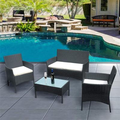 China KD Style For Savings Pack Patio Furniture Set Outdoor 4 Piece Wicker Sofas Rattan Chair Wicker Chat Set Coffee Table Bistro Sets For Backyard swimming pool for sale