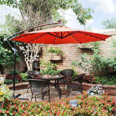 China With Angel Adjustable 10FT Outdoor Banana Cantilever Solar Hanging Umbrella with LED Light for sale