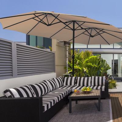 China Large Rectangular Size 15X9FT Large Size Steel Double Sided Twin Patio Umbrella for sale