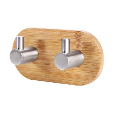 China Wholesale Sustainable Waterproof Self Adhesive Stainless Steel Bathroom Bamboo Double Wall Hooks for sale