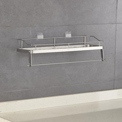 China Bathroom Factory No Glue Drilling Seamless Shower Bathroom Shelf Hanging Cart With Towel Rack for sale