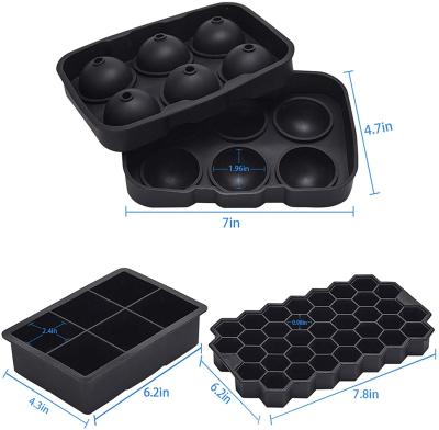 China Silicone Viable Honeycomb Square Ice Cube Mold and Large Sphere Ice Cube Trays for Freezer with Lids Easy Release for sale