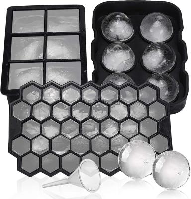 China Viable Freezer Viable Ice Trays with Lid, 3 Pack Large Round Silicone Ice Cube Tray, Sphere Mini Square Honeycomb Ice Trays for sale