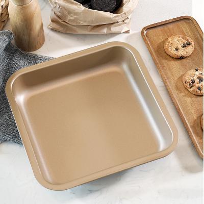 China 7.5 Inch Gold Cake Liner Baking Tray High Quality Square Non-Visible Stick Carbon Steel for sale