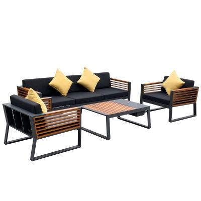 China Industrial modern outdoor living room patio sectional sofa set aluminum teak wood outdoor furniture garden sofas for sale